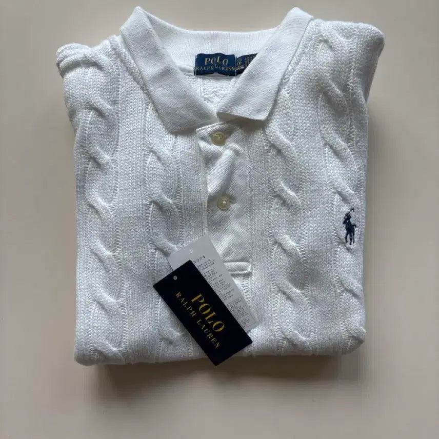 [BUNJANG] Polo Ralph Lauren Cable Knit Short Sleeve Polo White XS / [정품] 폴로 랄프로렌 케이블 니트 반팔 PK 화이트 XS ,26년2구매