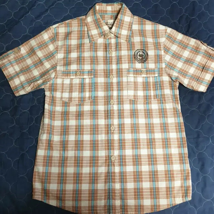 [BUNJANG] Kenji Urban Double Pocket Velvet Back Number Classic Check Short Sleeve Shirt (S) / (빈티지) 켄지 어반 더블포켓 벨벳 백 넘버 글래식체크 반팔셔츠 (S)