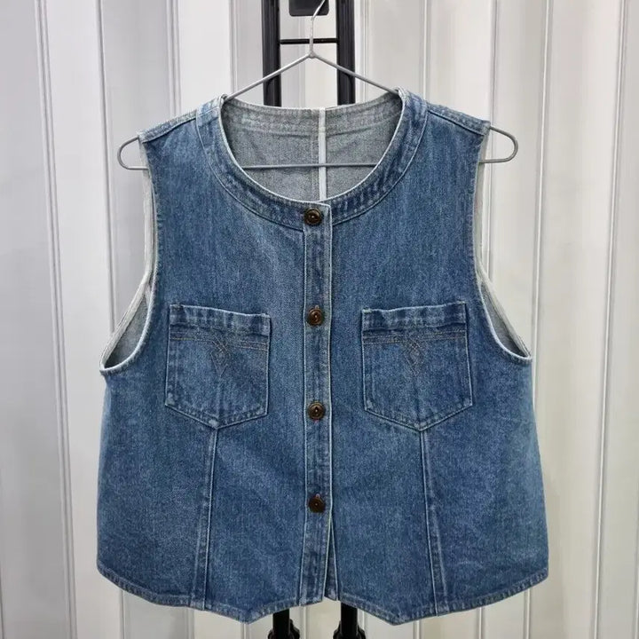 [BUNJANG] Blue Denim Vest Button Vest / 청 데님 조끼 여성용 단추 베스트