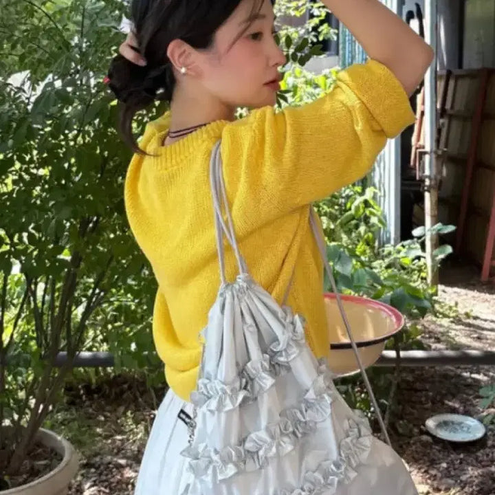 [BUNJANG] Sinoon Ruffle String Bag Silver / 새상품 Sinoon ruffle string bag 시눈 스트링백