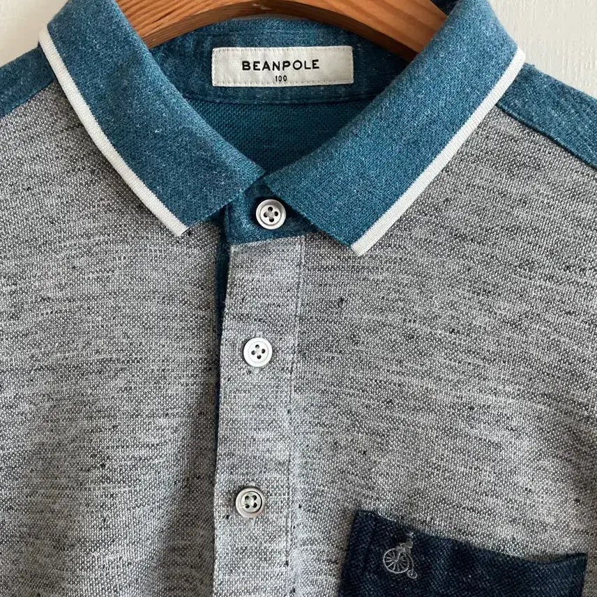 [BUNJANG] Beanpole Linen Blend Color Block Short Sleeve Polo T-Shirt / 빈폴 리넨 혼방 컬러블록 반팔 카라 티셔츠