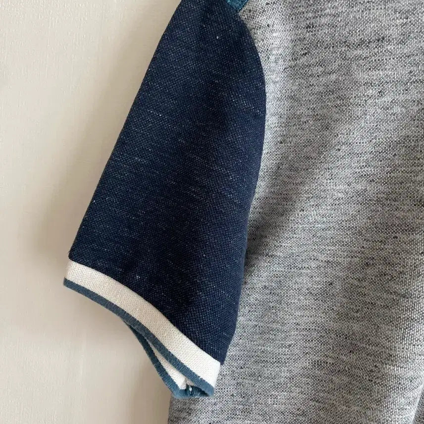 [BUNJANG] Beanpole Linen Blend Color Block Short Sleeve Polo T-Shirt / 빈폴 리넨 혼방 컬러블록 반팔 카라 티셔츠