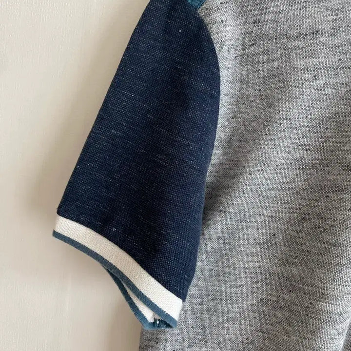 [BUNJANG] Beanpole Linen Blend Color Block Short Sleeve Polo T-Shirt / 빈폴 리넨 혼방 컬러블록 반팔 카라 티셔츠