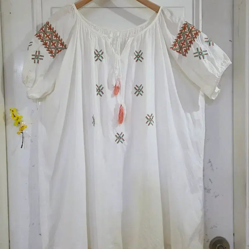 [BUNJANG] Plus Size Midi Dress / Blouse - Cotton / 여름빅사이즈. 고급스러운 디자인이쁜 면. 원피스겸. 블라우스 가슴단면66