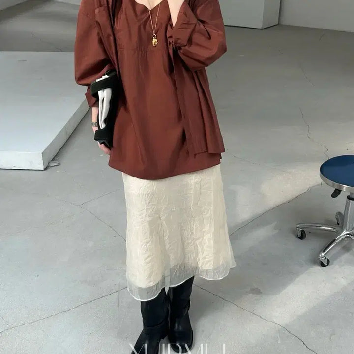 [BUNJANG] Basket Ponz Wrinkle Long Skirt / 새상품)바스켓 폰즈 링클 롱 스커트