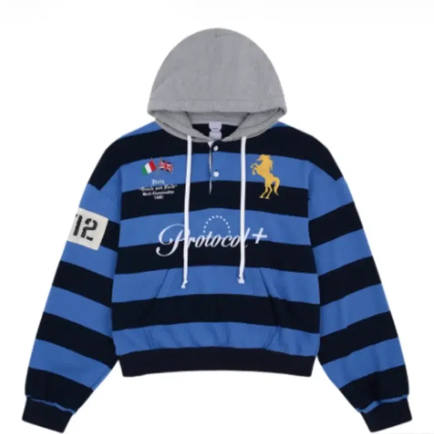 [BUNJANG] Protocol Index Stripe Polo Hoodie Size 2 / 프로토콜 인덱스 스트라이프 폴로 후드티 2사이즈