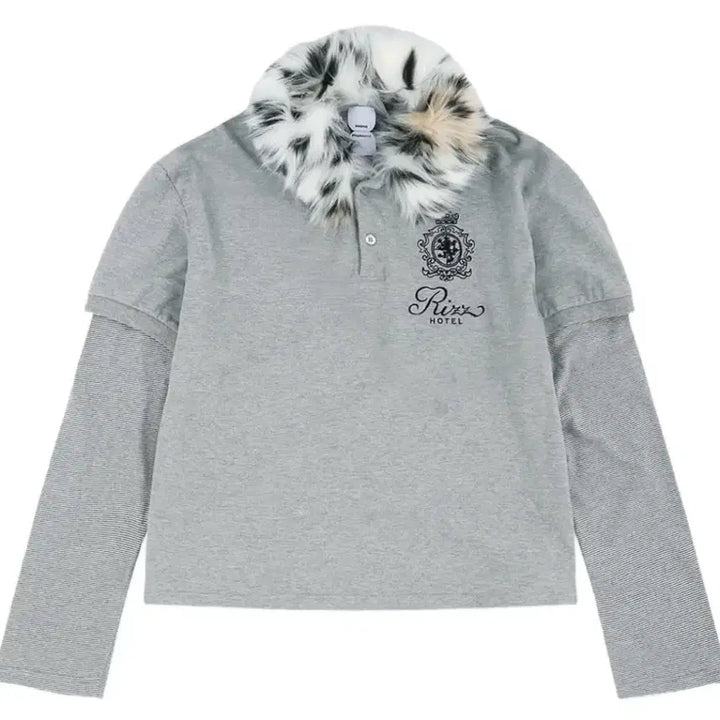[BUNJANG] Protocol Index Fur Collar Layered Polo T-Shirt Size 2 / 프로토콜 인덱스 퍼 칼라 레이어드 폴로 티셔츠 2사이즈