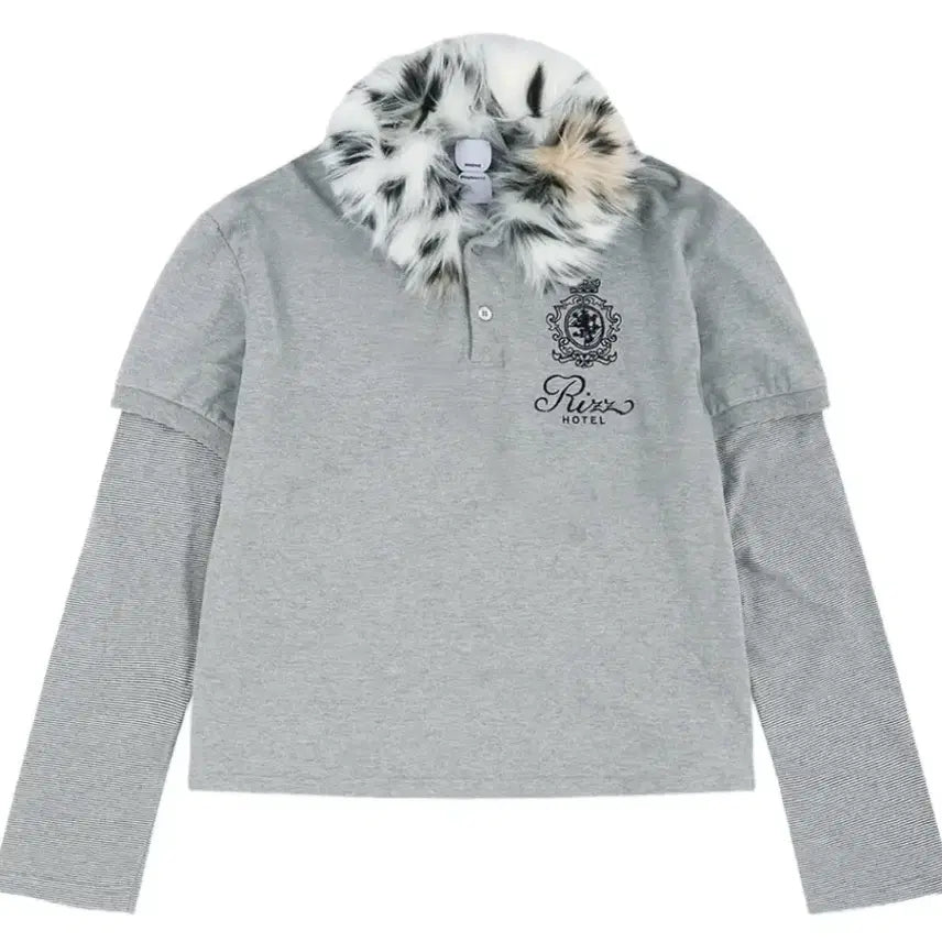 [BUNJANG] Protocol Index Fur Collar Layered Polo T-Shirt Size 2 / 프로토콜 인덱스 퍼 칼라 레이어드 폴로 티셔츠 2사이즈