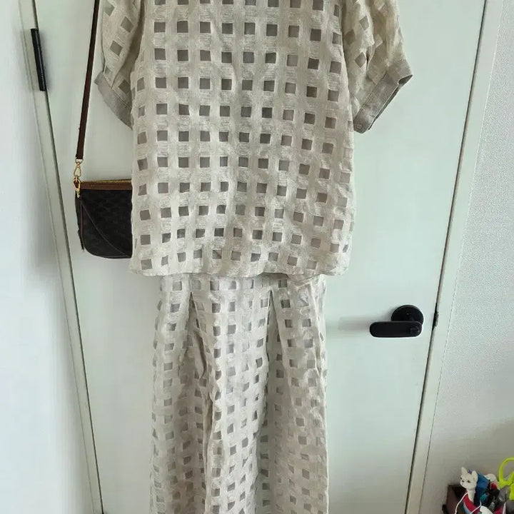 [BUNJANG] See-Through Linen Check Two-Piece Set / 시스루린넨 체크 투피스 세트