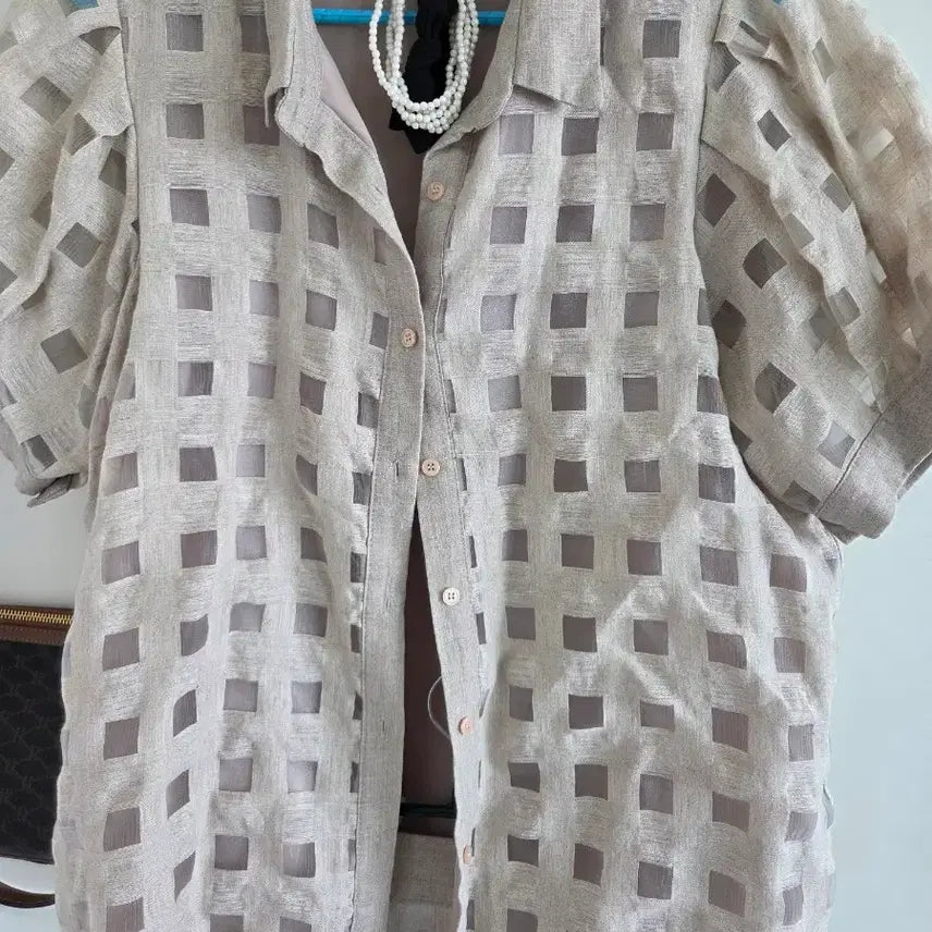[BUNJANG] See-Through Linen Check Two-Piece Set / 시스루린넨 체크 투피스 세트