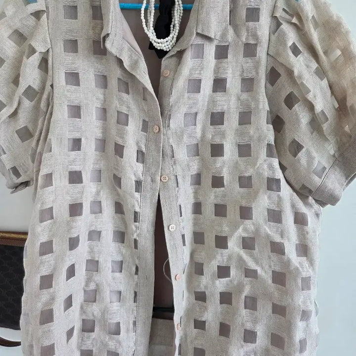[BUNJANG] See-Through Linen Check Two-Piece Set / 시스루린넨 체크 투피스 세트