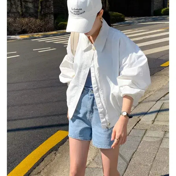 [BUNJANG] Diamant MNLB D-Day Nylon Carra Blouson White / 디어먼트 MNLB 디데이 나일론 카라 블루종 화이트
