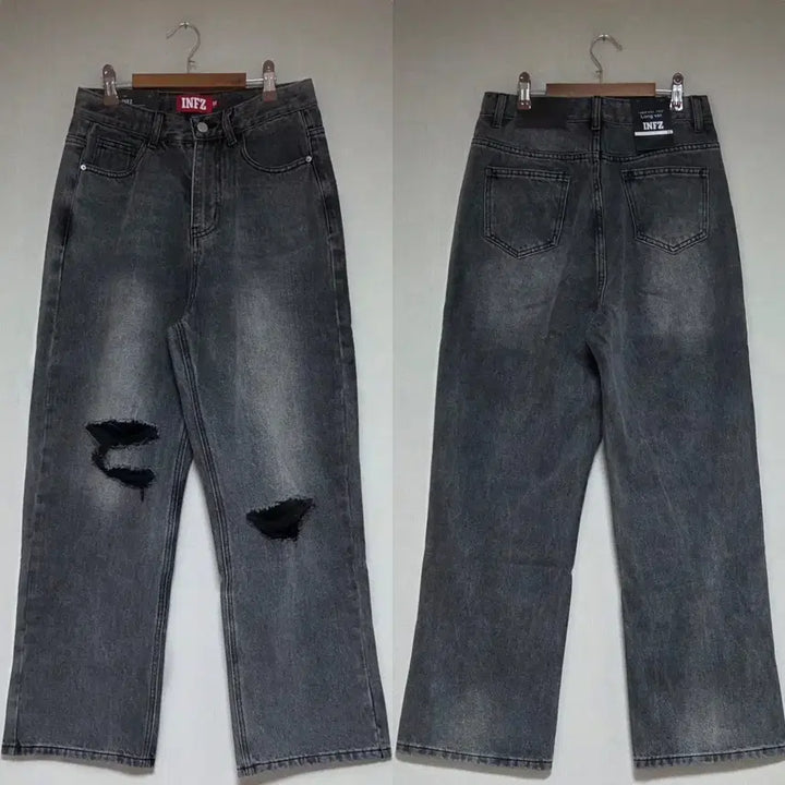 [BUNJANG] Distressed Wide Leg Denim Pants / 구제 와이드 데님
