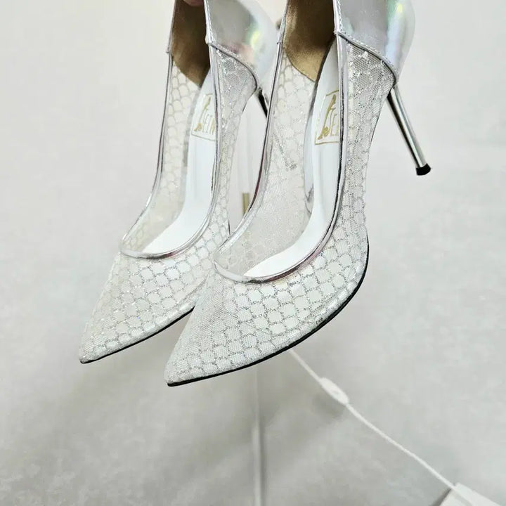 [BUNJANG] Handmade Silver Pearl Stiletto Wedding Shoes (10cm Heel) / 수제화 실버 펄 스틸레토 웨딩슈즈