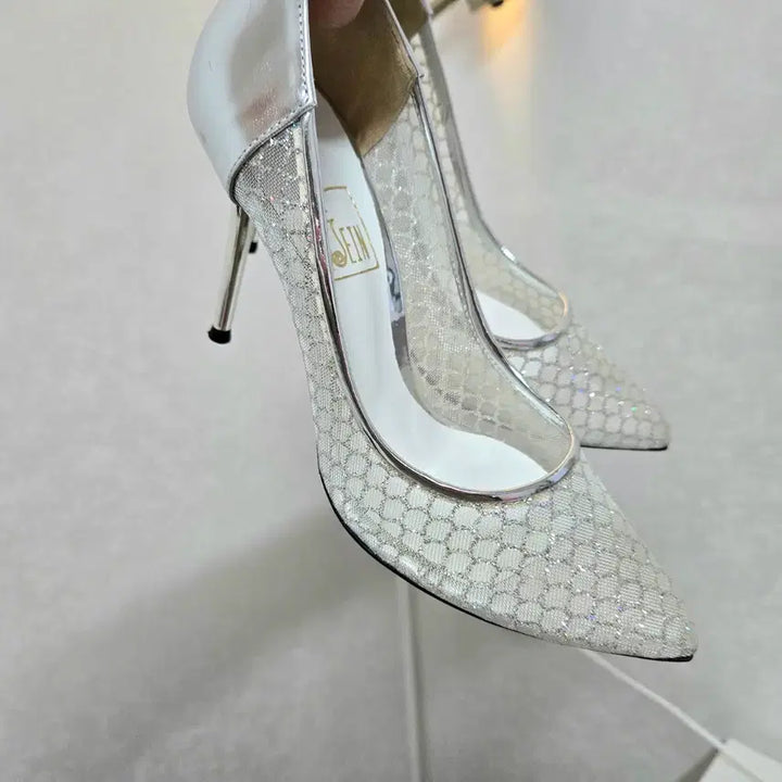 [BUNJANG] Handmade Silver Pearl Stiletto Wedding Shoes (10cm Heel) / 수제화 실버 펄 스틸레토 웨딩슈즈
