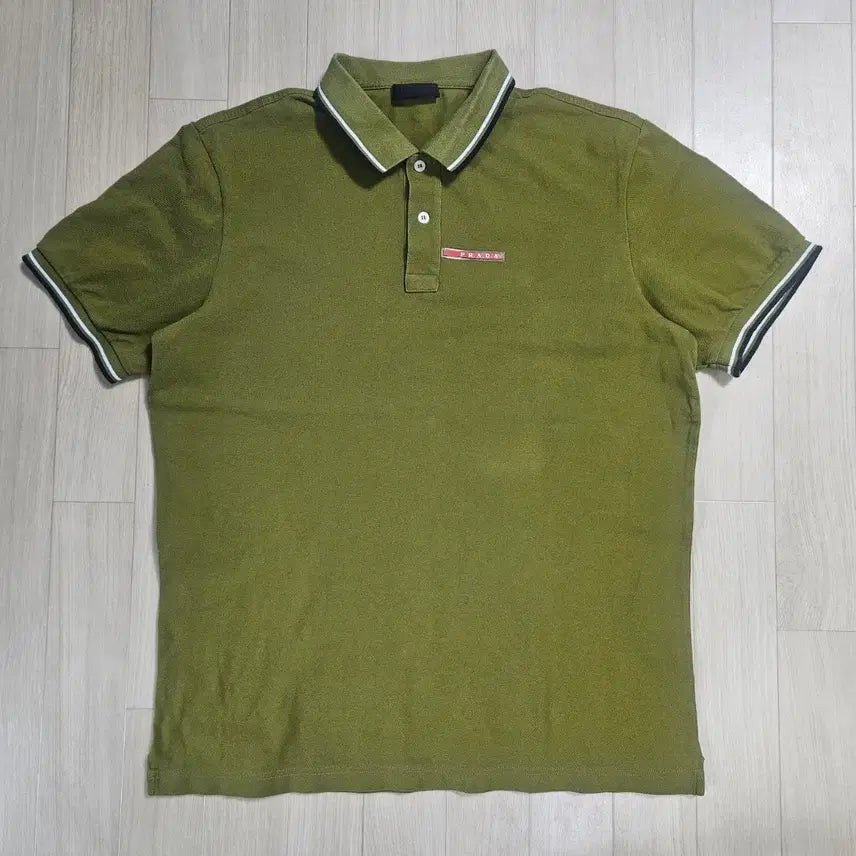 [BUNJANG] Prada Chest Logo Short-Sleeve Polo Shirt Khaki XXL / 프라다 체스트로고 반팔카라티 카키 XXL