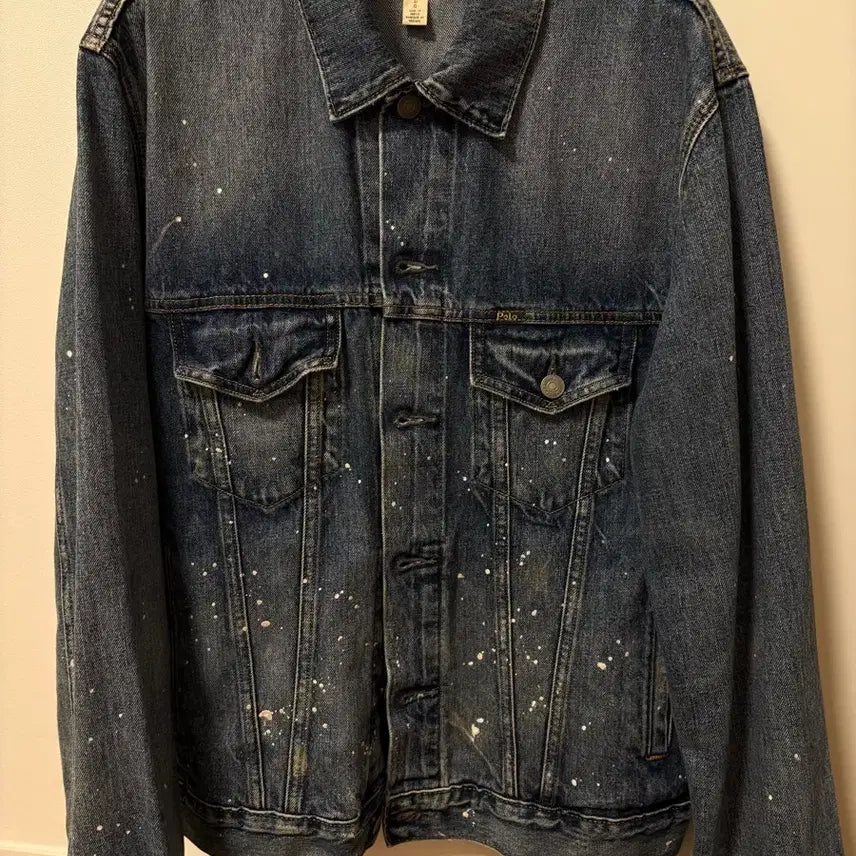 [BUNJANG] Polo Ralph Lauren White Paint Detail Denim Jacket (L) / 폴로 랄프로렌 데님 자켓