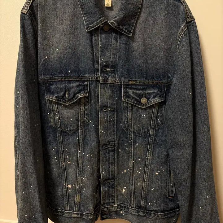 [BUNJANG] Polo Ralph Lauren White Paint Detail Denim Jacket (L) / 폴로 랄프로렌 데님 자켓