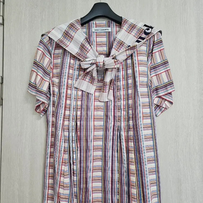 [BUNJANG] Lucky Chouette Checked Short Sleeve Blouse Size 36 / 럭키슈에뜨 체크 리본 블라우스 36