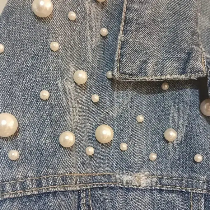 [BUNJANG] Pearl Detail Denim Jacket / 진주 디테일 데님 청자켓 77