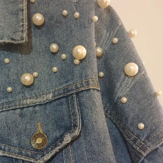 [BUNJANG] Pearl Detail Denim Jacket / 진주 디테일 데님 청자켓 77