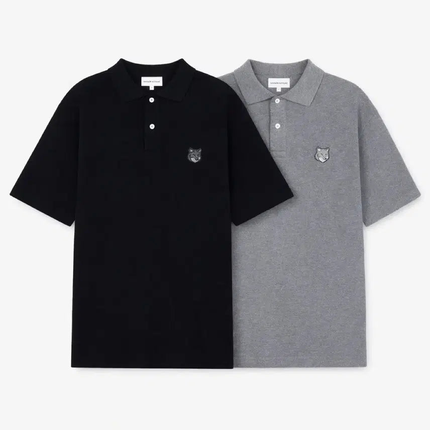 [BUNJANG] Maison Kitsuné Fox Embroidery Short Sleeve Polo T-Shirt / 메종키츠네 폭스 자수 반팔 폴로티 블랙/그레이