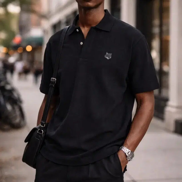 [BUNJANG] Maison Kitsuné Fox Embroidery Short Sleeve Polo T-Shirt / 메종키츠네 폭스 자수 반팔 폴로티 블랙/그레이