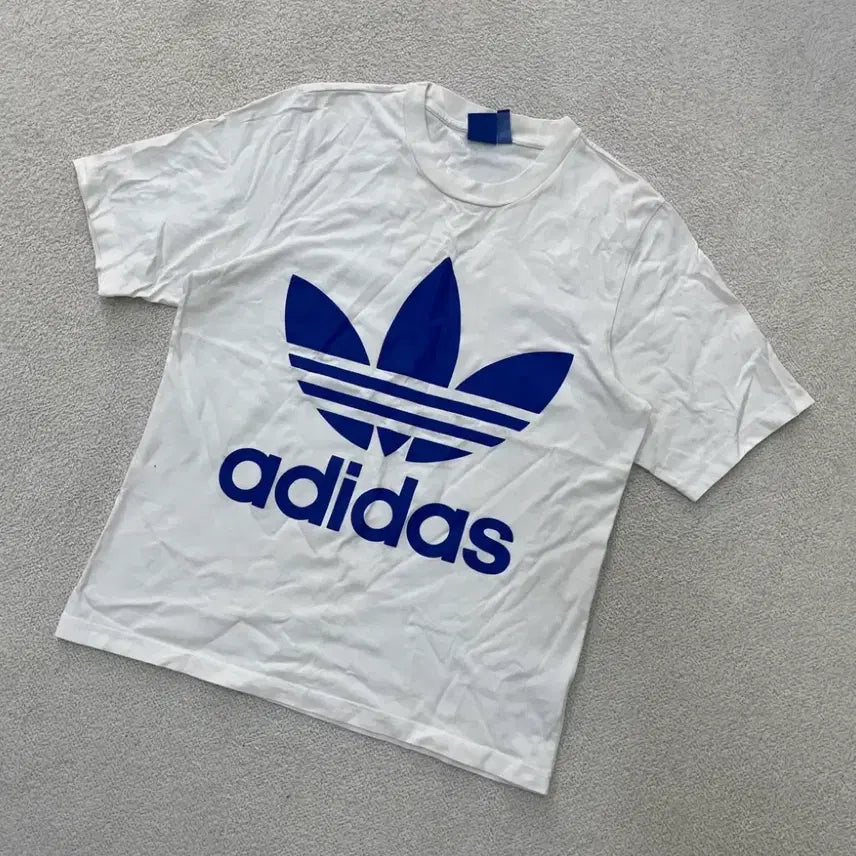 [BUNJANG] Adidas Trefoil Big Logo T-Shirt White/Blue / 95 아디다스 트레포일 빅로고 반팔티 흰파 블루