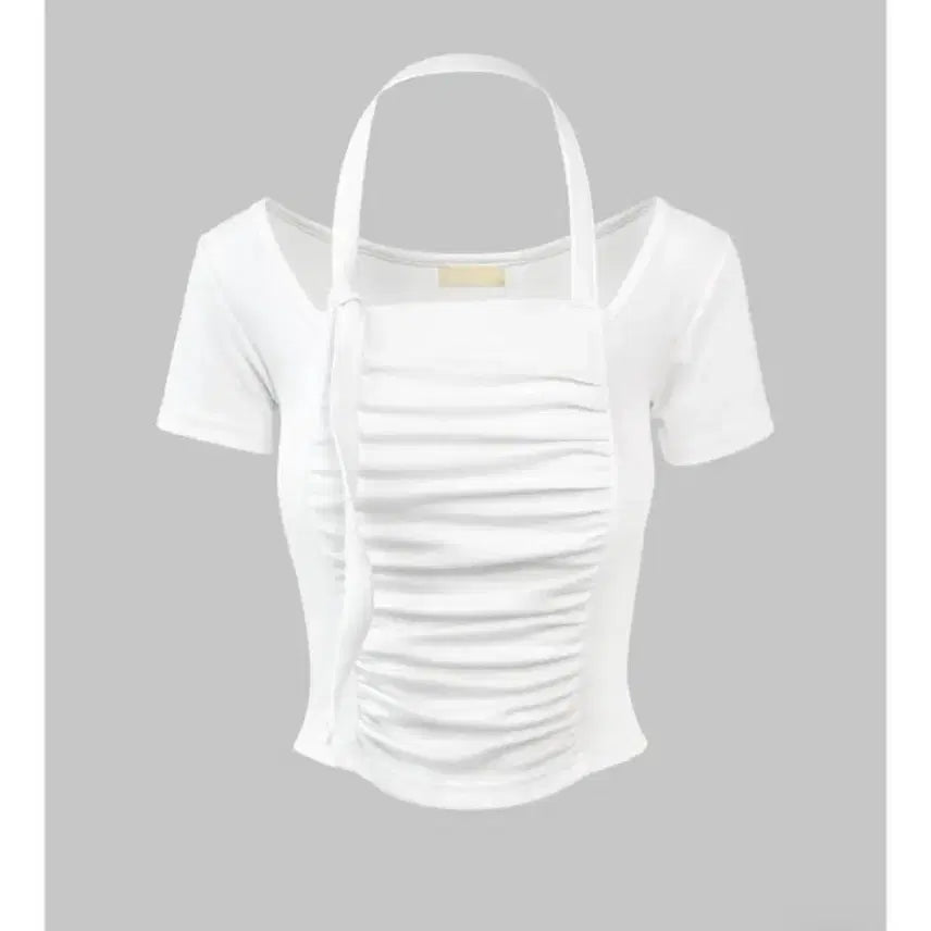 [BUNJANG] Strap Shirring Short Sleeve T-Shirt / 스트랩 셔링 반팔 티셔츠