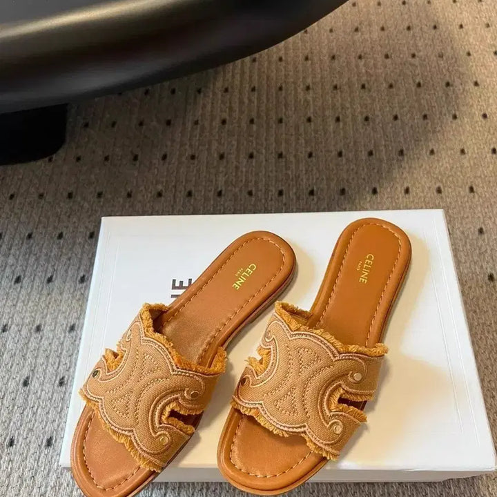 [BUNJANG] Celine Denim Sheepskin Slippers Size 37 / 셀린(CELINE) 데님 슬리퍼, 양가죽 소재, 37 사이즈