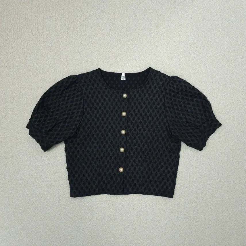 [SOLD OUT] (M)여성 라운드넥 반팔 자켓 자가드 퍼프 블랙 J9W3347