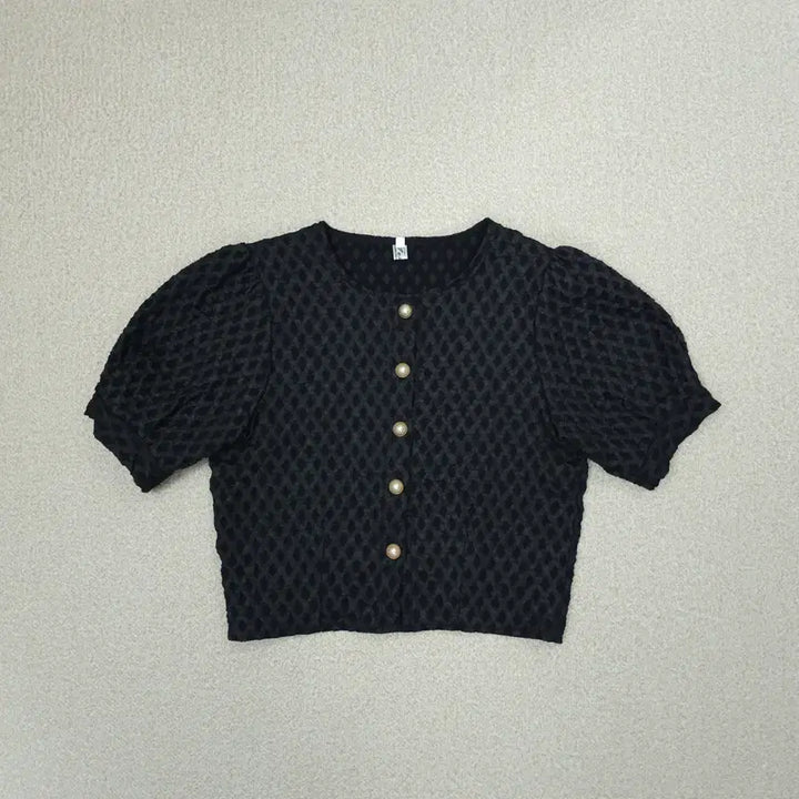 [SOLD OUT] (M)여성 라운드넥 반팔 자켓 자가드 퍼프 블랙 J9W3347