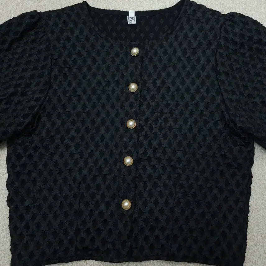 [SOLD OUT] (M)여성 라운드넥 반팔 자켓 자가드 퍼프 블랙 J9W3347