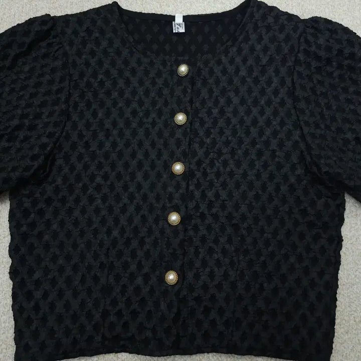 [SOLD OUT] (M)여성 라운드넥 반팔 자켓 자가드 퍼프 블랙 J9W3347