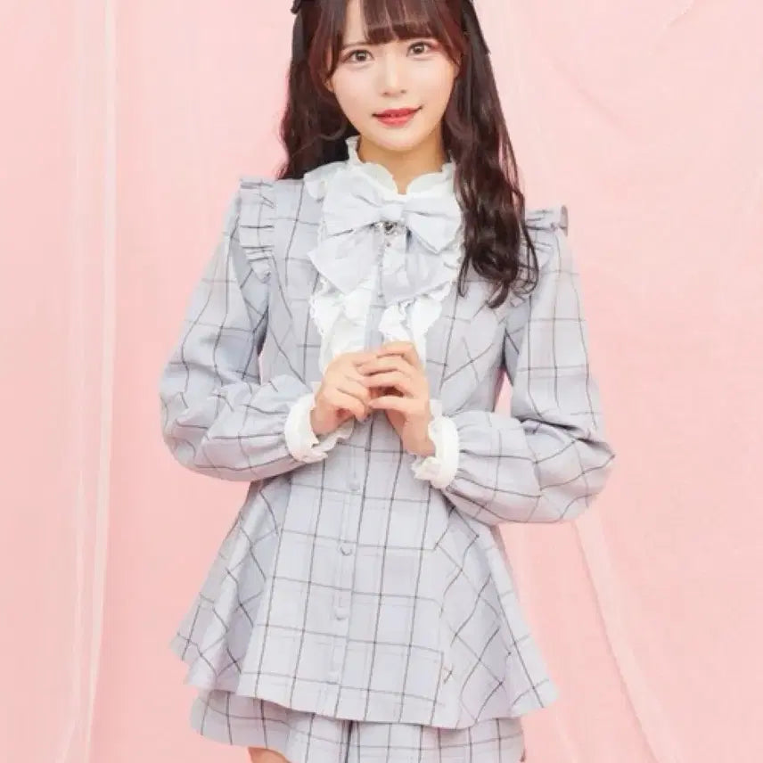 [BUNJANG] Secret Honey Ribbon Setup Blue Check Jireige Liz Lisa Dim. E.L.O / 시크릿허니 액세서리 리본 셋업 블루체크 양산형 지뢰계 리즈리사 디마럽