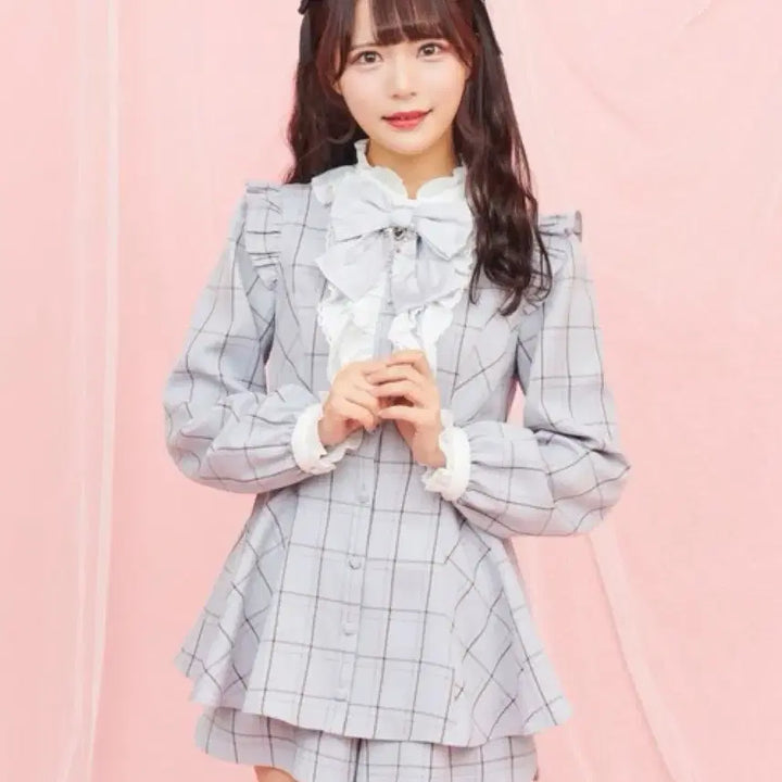 [BUNJANG] Secret Honey Ribbon Setup Blue Check Jireige Liz Lisa Dim. E.L.O / 시크릿허니 액세서리 리본 셋업 블루체크 양산형 지뢰계 리즈리사 디마럽