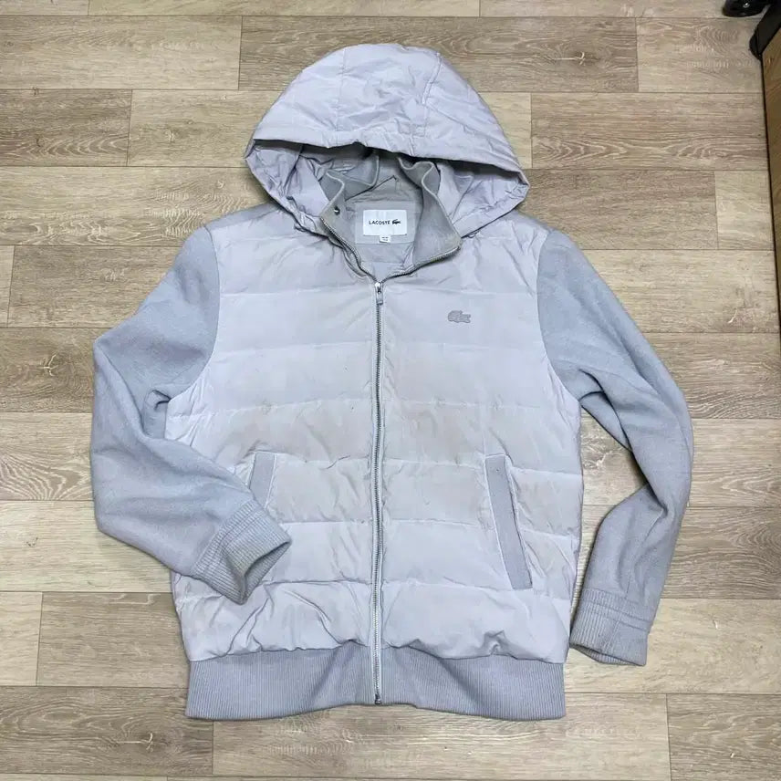 [BUNJANG] Vintage Lacoste Hooded Zip-Up Padded Jacket Grey M / 빈티지 라코스테 패딩 후드집업 교신
