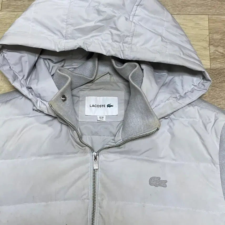 [BUNJANG] Vintage Lacoste Hooded Zip-Up Padded Jacket Grey M / 빈티지 라코스테 패딩 후드집업 교신