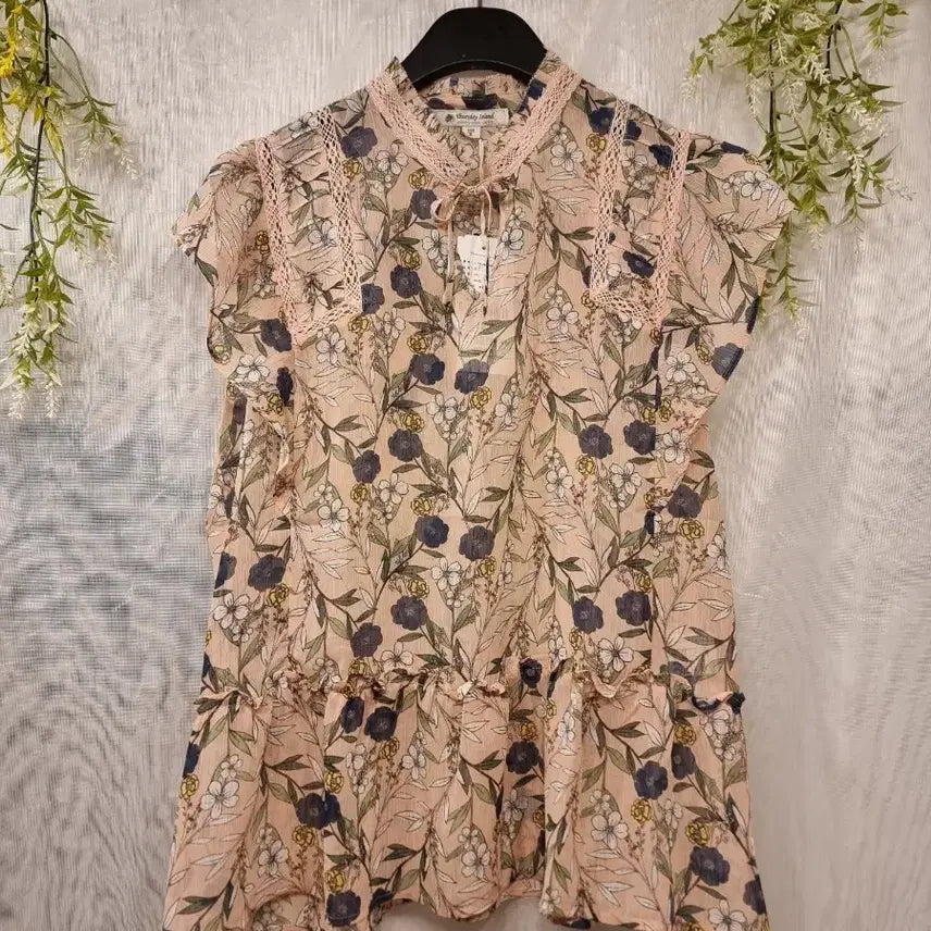 [BUNJANG] Thursday Island S Flower Chiffon Blouse / 새상품 S 플라워 쉬폰 블라우스 써스데이아일랜드