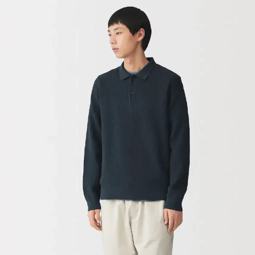 [BUNJANG] Muji Washable Rib Polo Sweater Shirt XL / 무지 Muji무인양품 워셔블 리브 폴로 스웨터셔츠 XL