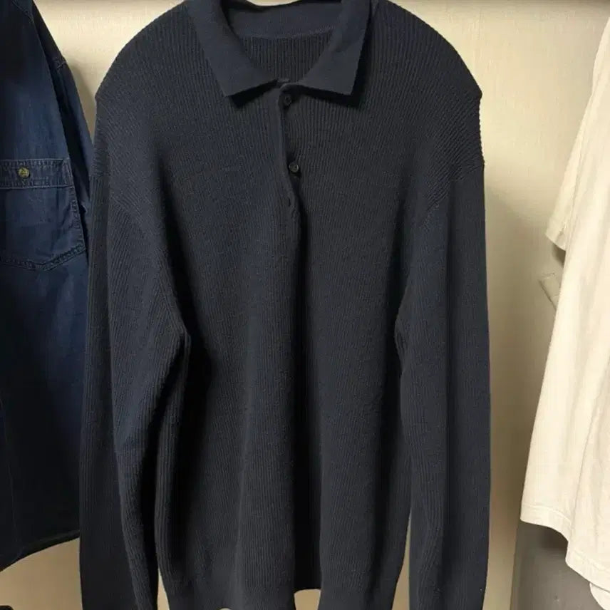 [BUNJANG] Muji Washable Rib Polo Sweater Shirt XL / 무지 Muji무인양품 워셔블 리브 폴로 스웨터셔츠 XL