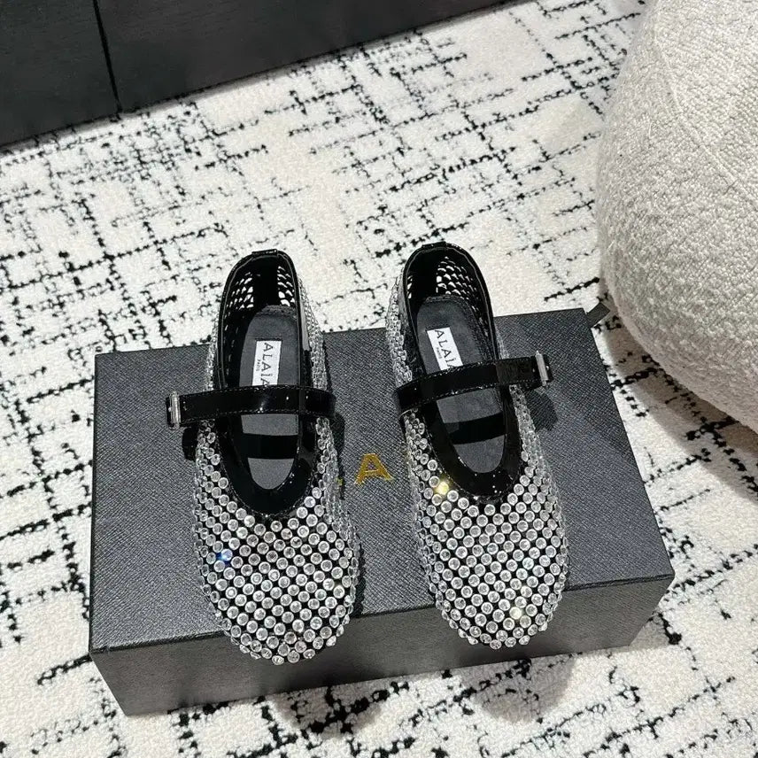 [BUNJANG] Alaïa Fishnet Crystal Ballerina Flats / 알라이아 피시네트 크리스탈 발레리나 플랫