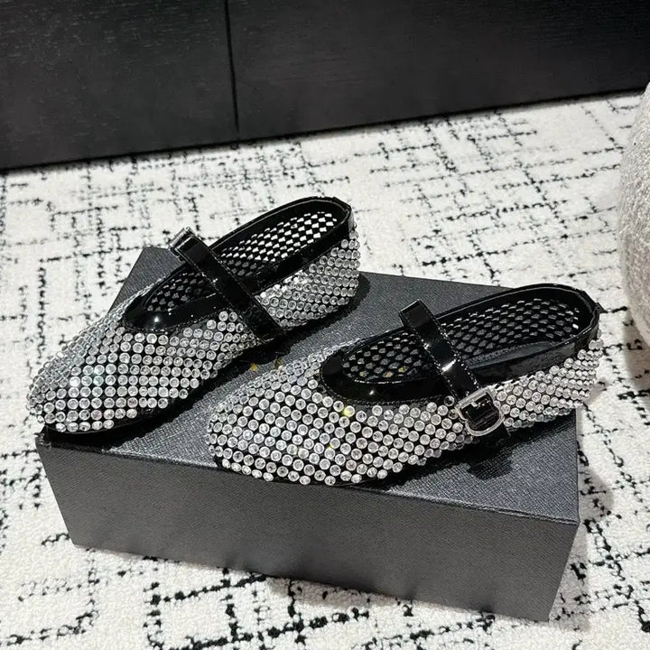 [BUNJANG] Alaïa Fishnet Crystal Ballerina Flats / 알라이아 피시네트 크리스탈 발레리나 플랫