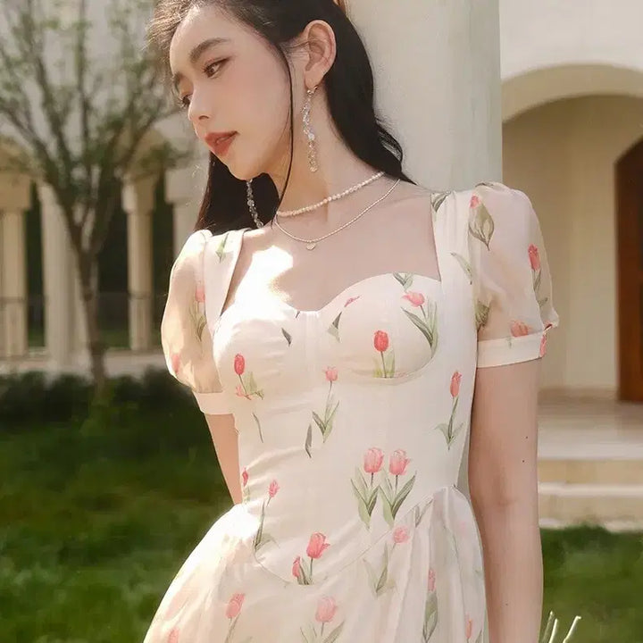 [BUNJANG] Sinsden Romantic Tulip Pattern Long Dress / 신스덴 로맨틱 원피스