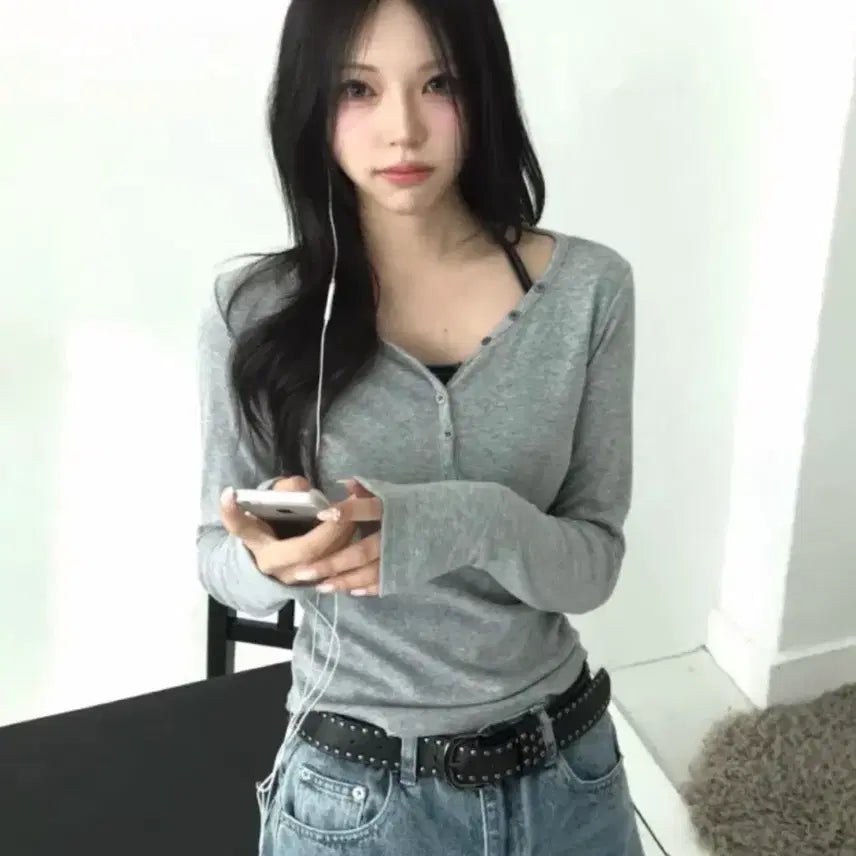 [BUNJANG] Grey Vintage Long Sleeve T-Shirt / 그레이 빈티지긴팔티