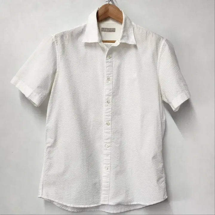 [BUNJANG] Beanpole Men White Coolmax Seersucker Short-Sleeve Shirt (Size 105) / 빈폴 멘 화이트 쿨맥스 시어서커 반팔 셔츠 105