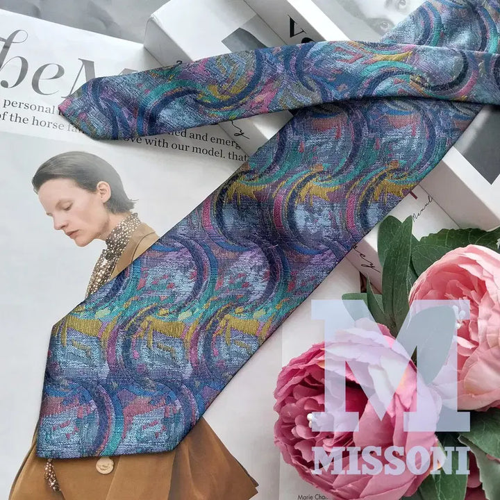 [BUNJANG] Missoni Silk Blue Jacquard Pattern Necktie 9.4cm / 미쏘니 실크 블루 자카드 패턴 넥타이 9.4cm A+등급 K2613