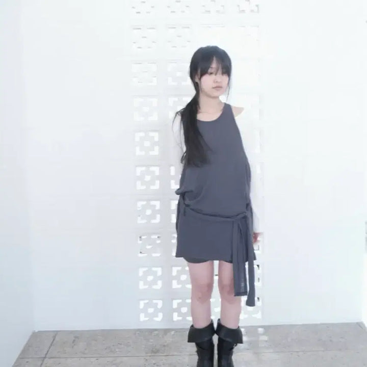 [BUNJANG] After Monday Linen Sleeveless Belted Dress Charcoal / 에프터먼데이 린넨 슬리브리스 벨트 원피스 차콜
