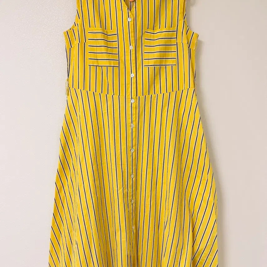 [BUNJANG] SATIN Yellow Stripe Sleeveless Shirt Dress / [SATIN] 옐로우 스트라이프 셔츠 원피스