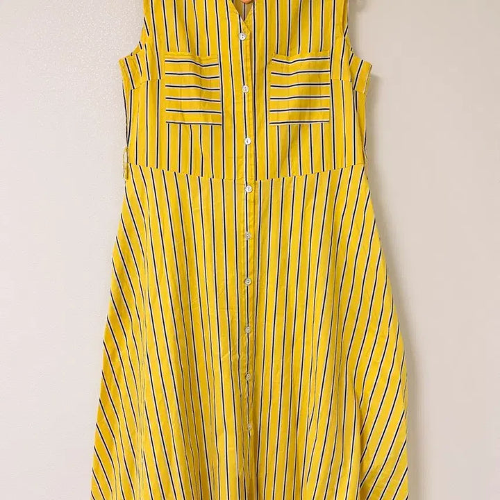 [BUNJANG] SATIN Yellow Stripe Sleeveless Shirt Dress / [SATIN] 옐로우 스트라이프 셔츠 원피스